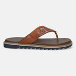 Men's Bugatti thong cognac leather shoes with a round toe , a eva outsole.