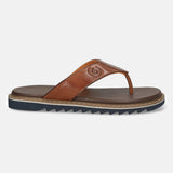 Men's Bugatti thong cognac leather shoes with a round toe , a eva outsole.