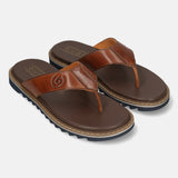 Men's Bugatti thong cognac leather shoes with a round toe , a eva outsole.