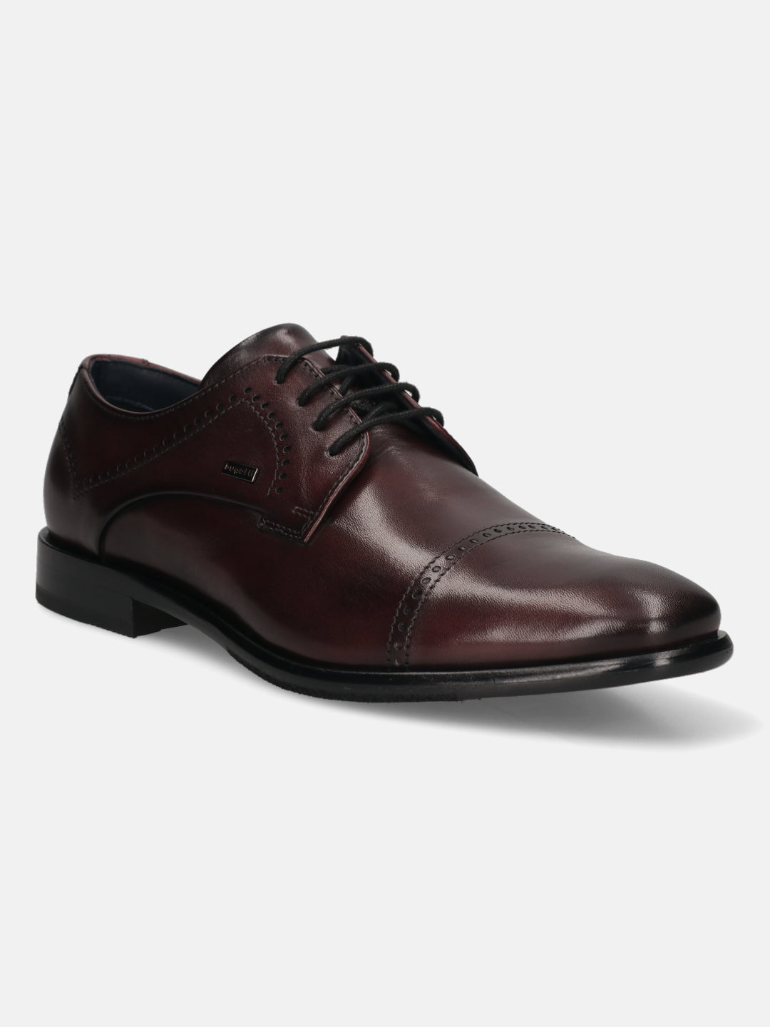 A grey Men's bugatti Derby featuring a round toe cap toe, stacked heel. Made from premium genuine leather with a durable leather outsole, this laces design offers both style and comfort.