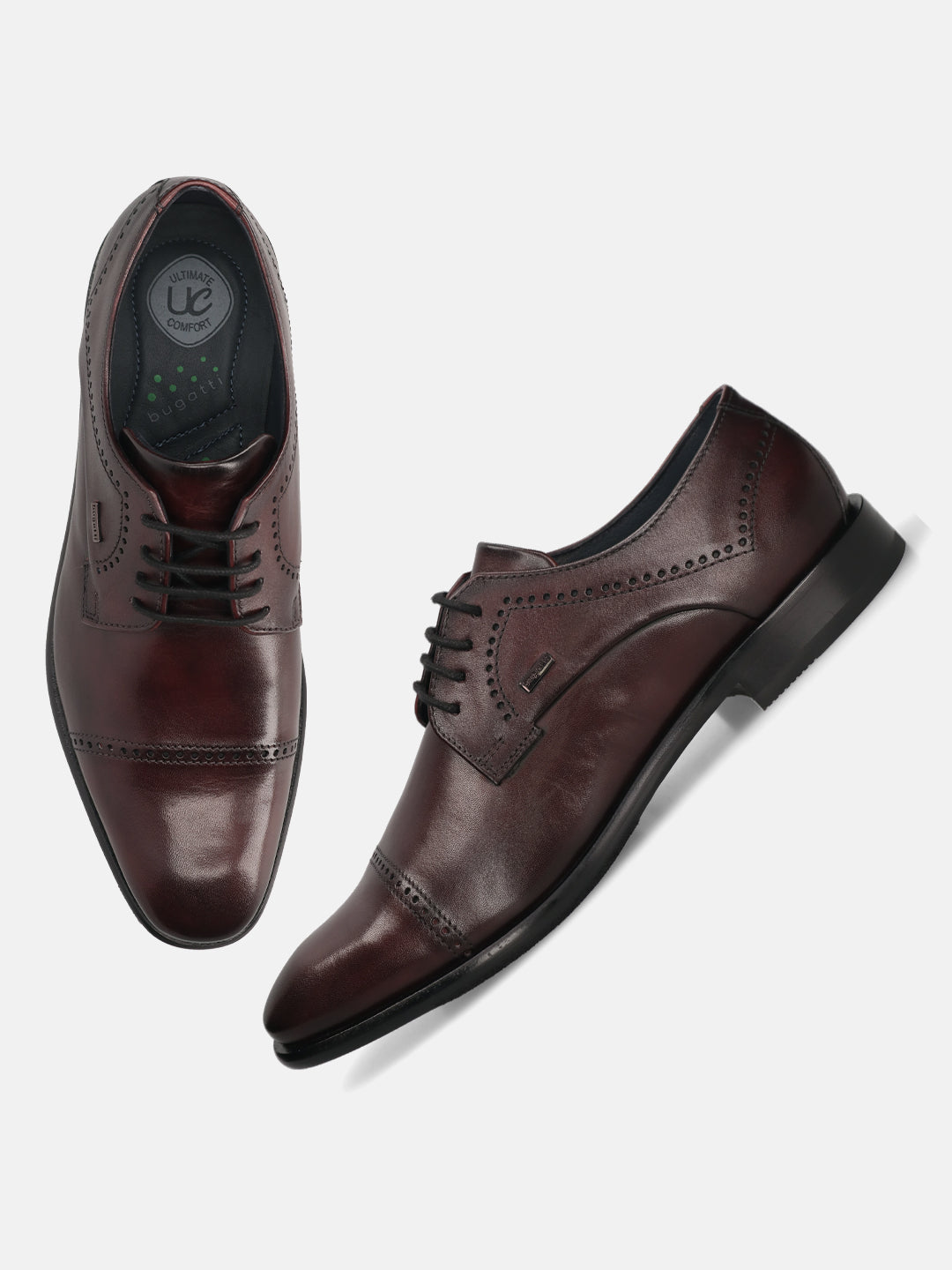 A grey Men's bugatti Derby featuring a round toe cap toe, stacked heel. Made from premium genuine leather with a durable leather outsole, this laces design offers both style and comfort.