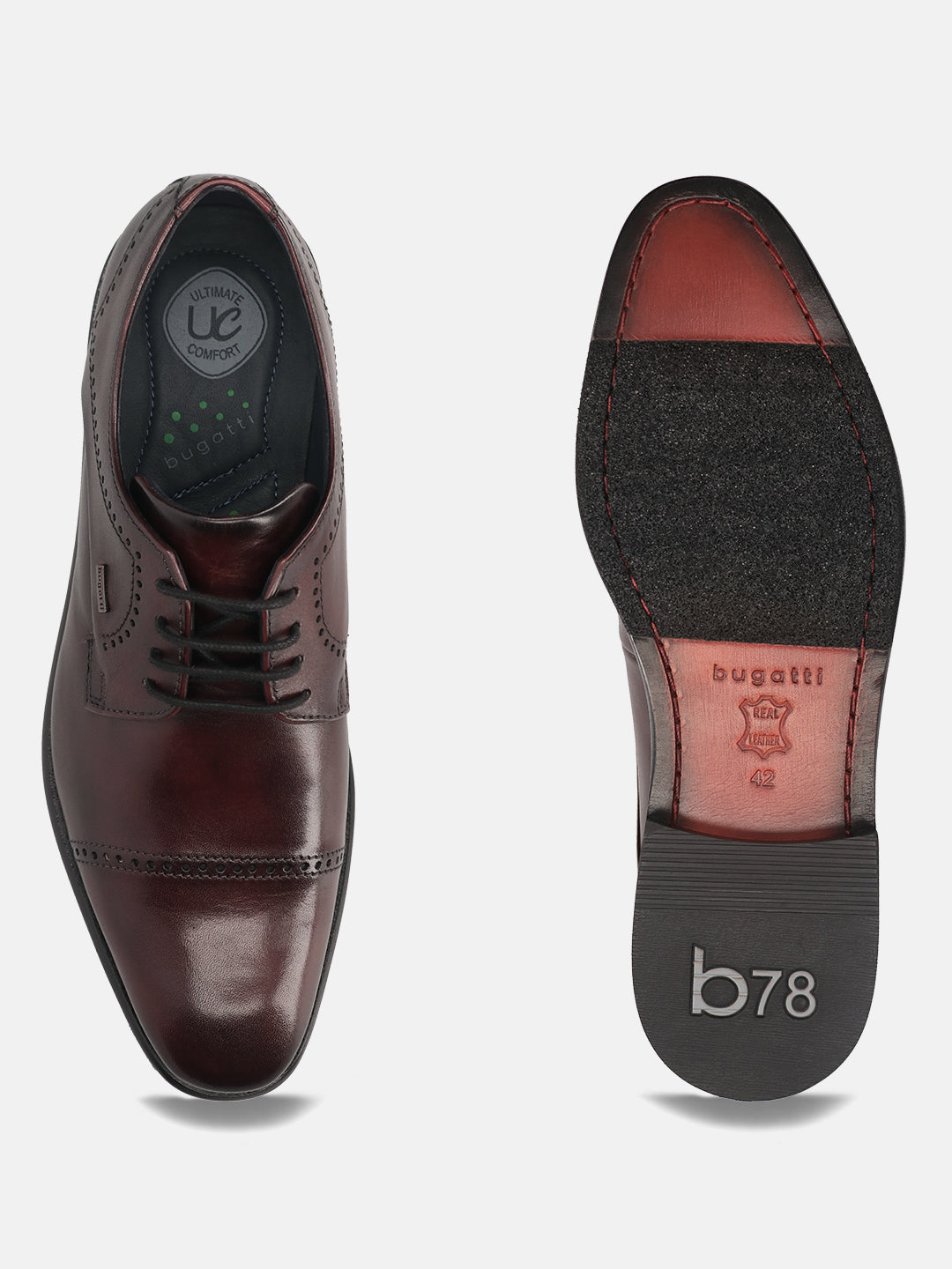 A grey Men's bugatti Derby featuring a round toe cap toe, stacked heel. Made from premium genuine leather with a durable leather outsole, this laces design offers both style and comfort.