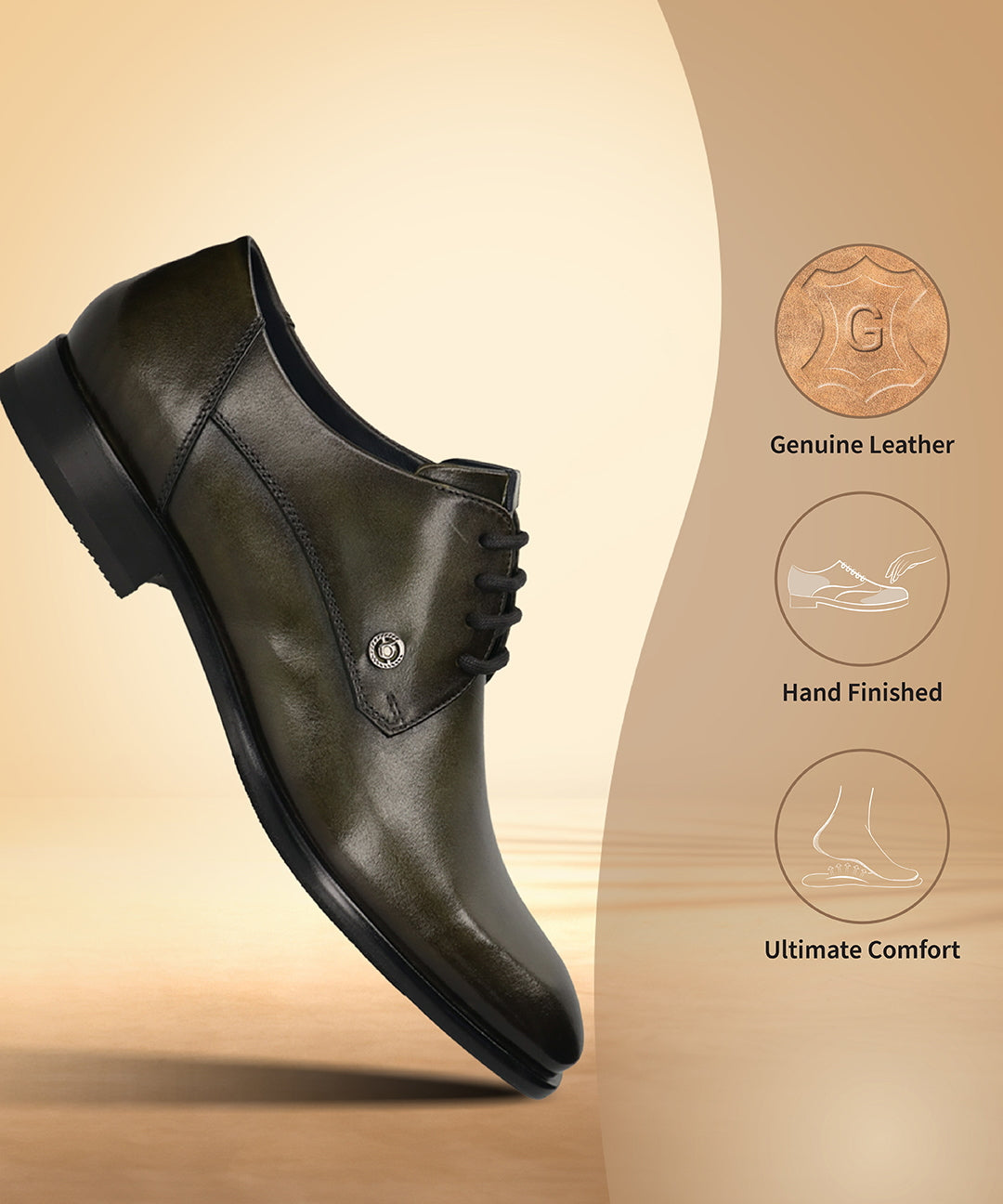 Men's Bugatti derby green leather shoes with a pointed toe and plain toe featuring a stacked heel , a leather outsole , and laces fastening.
