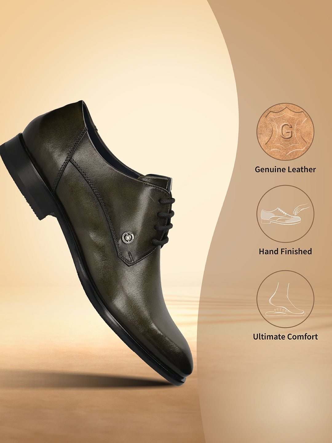 Men's Bugatti derby green leather shoes with a pointed toe and plain toe featuring a stacked heel , a leather outsole , and laces fastening.