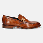 A cognac Men's bugatti Penny Loafer featuring a round plain toe, stacked heel. Made from premium genuine leather with a durable leather outsole, this slip-on design offers both style and comfort.