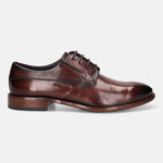 A grey Men's bugatti Derby featuring a round plain toe, stacked heel. Made from premium genuine leather with a durable leather outsole, this laces design offers both style and comfort.