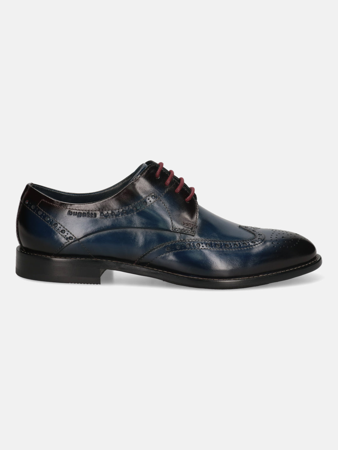 A blue Men's bugatti Derby featuring a round toe wing tip, stacked heel. Made from premium genuine leather with a durable leather outsole, this laces design offers both style and comfort.