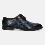 A blue Men's bugatti Derby featuring a round toe wing tip, stacked heel. Made from premium genuine leather with a durable leather outsole, this laces design offers both style and comfort.