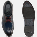 A blue Men's bugatti Derby featuring a round toe wing tip, stacked heel. Made from premium genuine leather with a durable leather outsole, this laces design offers both style and comfort.