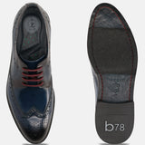 A blue Men's bugatti Derby featuring a round toe wing tip, stacked heel. Made from premium genuine leather with a durable leather outsole, this laces design offers both style and comfort.
