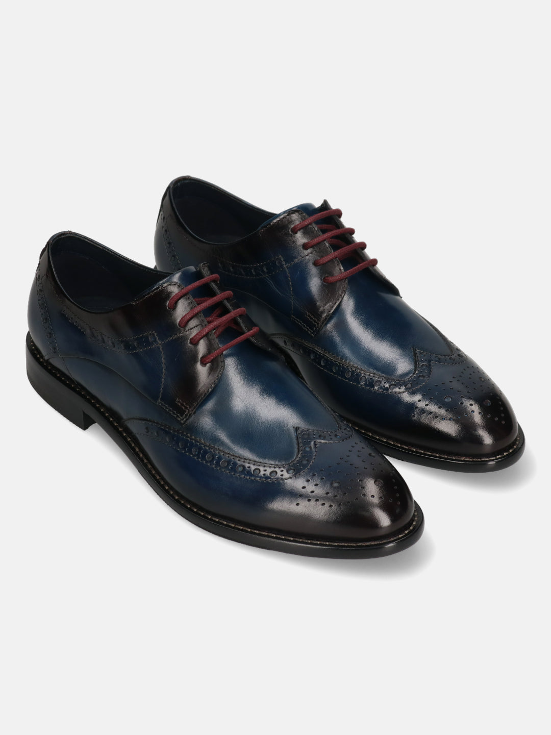 A blue Men's bugatti Derby featuring a round toe wing tip, stacked heel. Made from premium genuine leather with a durable leather outsole, this laces design offers both style and comfort.