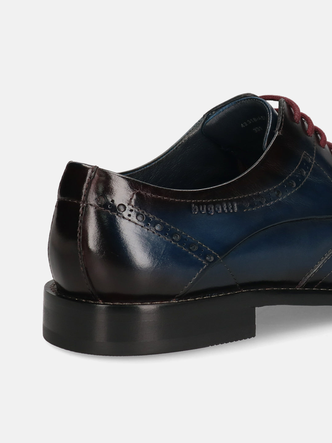 A blue Men's bugatti Derby featuring a round toe wing tip, stacked heel. Made from premium genuine leather with a durable leather outsole, this laces design offers both style and comfort.