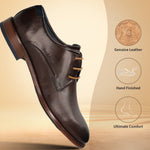 A brown Men's bugatti Derby featuring a round toe plain toe, stacked heel. Made from premium genuine leather with a durable leather outsole, this laces design offers both style and comfort.