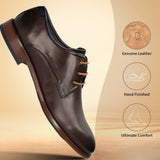A brown Men's bugatti Derby featuring a round toe plain toe, stacked heel. Made from premium genuine leather with a durable leather outsole, this laces design offers both style and comfort.