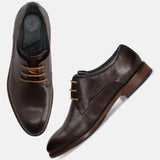 A brown Men's bugatti Derby featuring a round toe plain toe, stacked heel. Made from premium genuine leather with a durable leather outsole, this laces design offers both style and comfort.