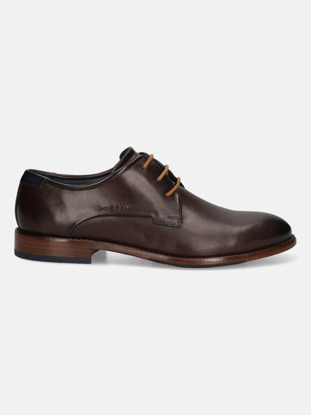 A brown Men's bugatti Derby featuring a round toe plain toe, stacked heel. Made from premium genuine leather with a durable leather outsole, this laces design offers both style and comfort.