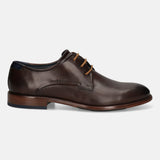 A brown Men's bugatti Derby featuring a round toe plain toe, stacked heel. Made from premium genuine leather with a durable leather outsole, this laces design offers both style and comfort.