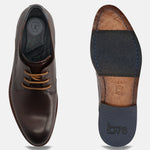 A brown Men's bugatti Derby featuring a round toe plain toe, stacked heel. Made from premium genuine leather with a durable leather outsole, this laces design offers both style and comfort.