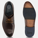 A brown Men's bugatti Derby featuring a round toe plain toe, stacked heel. Made from premium genuine leather with a durable leather outsole, this laces design offers both style and comfort.