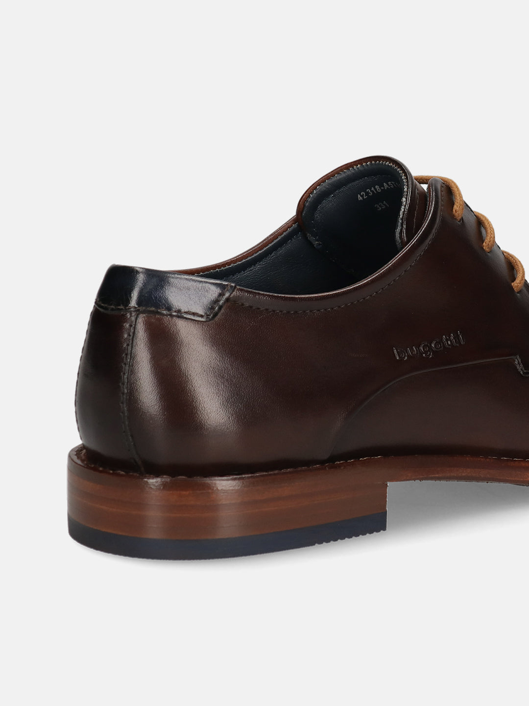 A brown Men's bugatti Derby featuring a round toe plain toe, stacked heel. Made from premium genuine leather with a durable leather outsole, this laces design offers both style and comfort.