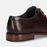 A brown Men's bugatti Derby featuring a round toe plain toe, stacked heel. Made from premium genuine leather with a durable leather outsole, this laces design offers both style and comfort.