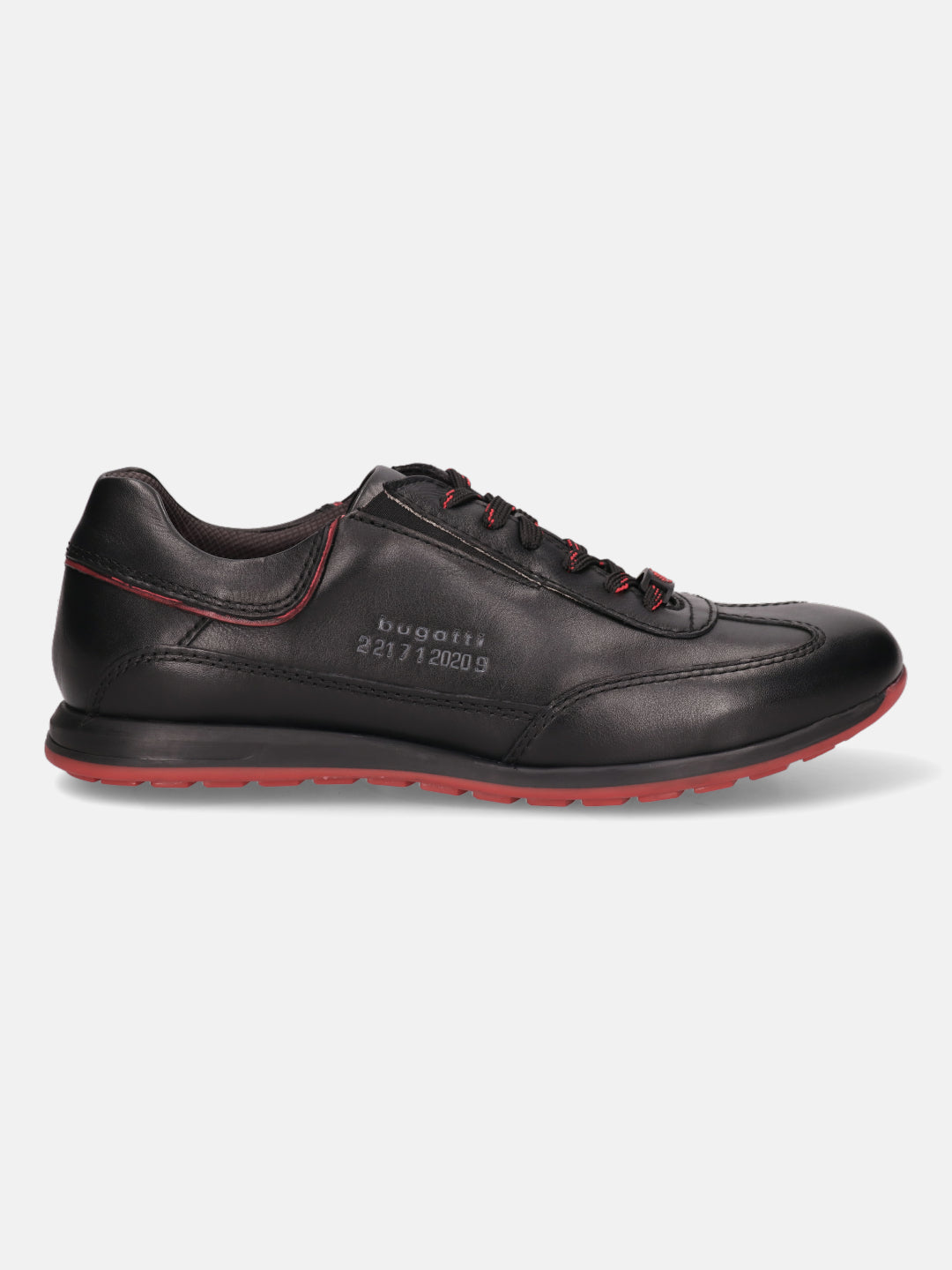 A black Men's bugatti Sneakers featuring a round plain toe, zero heels heel. Made from premium genuine leather with a durable tr outsole, this laces design offers both style and comfort.