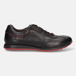 A black Men's bugatti Sneakers featuring a round plain toe, zero heels heel. Made from premium genuine leather with a durable tr outsole, this laces design offers both style and comfort.