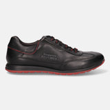A black Men's bugatti Sneakers featuring a round plain toe, zero heels heel. Made from premium genuine leather with a durable tr outsole, this laces design offers both style and comfort.