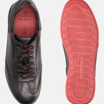 A black Men's bugatti Sneakers featuring a round plain toe, zero heels heel. Made from premium genuine leather with a durable tr outsole, this laces design offers both style and comfort.