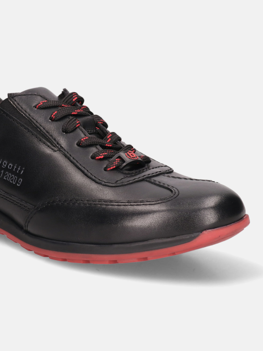 A black Men's bugatti Sneakers featuring a round plain toe, zero heels heel. Made from premium genuine leather with a durable tr outsole, this laces design offers both style and comfort.