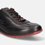 A black Men's bugatti Sneakers featuring a round plain toe, zero heels heel. Made from premium genuine leather with a durable tr outsole, this laces design offers both style and comfort.