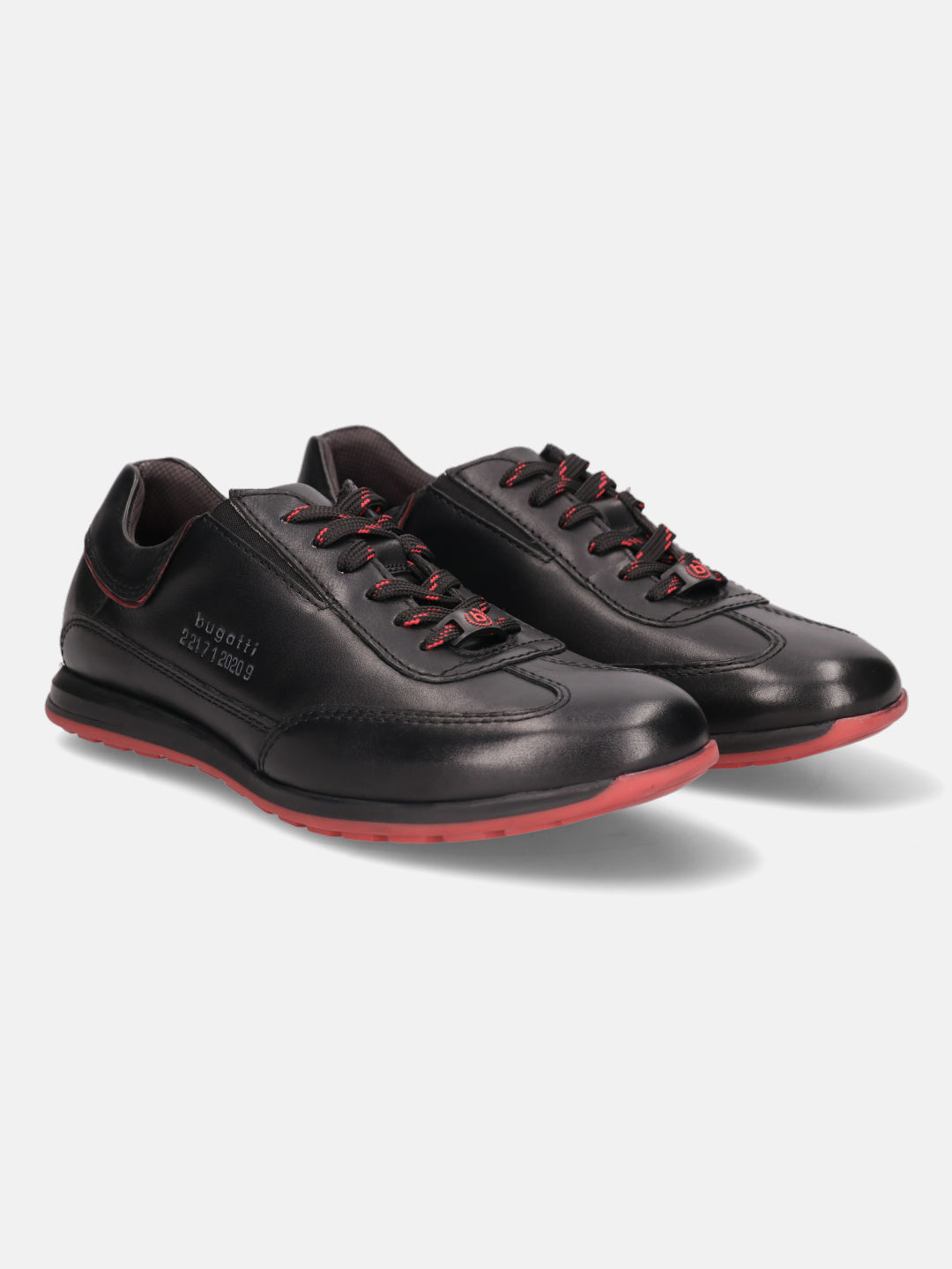 A black Men's bugatti Sneakers featuring a round plain toe, zero heels heel. Made from premium genuine leather with a durable tr outsole, this laces design offers both style and comfort.