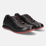 A black Men's bugatti Sneakers featuring a round plain toe, zero heels heel. Made from premium genuine leather with a durable tr outsole, this laces design offers both style and comfort.