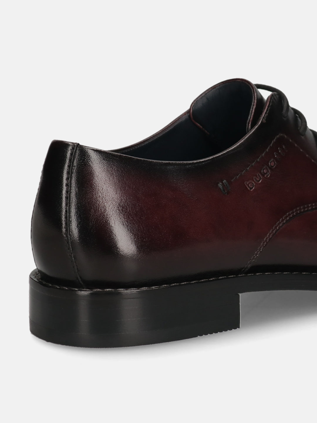 Men's Bugatti derby red leather shoes with a pointed toe and plain toe featuring a stacked heel , a leather outsole , and laces fastening.