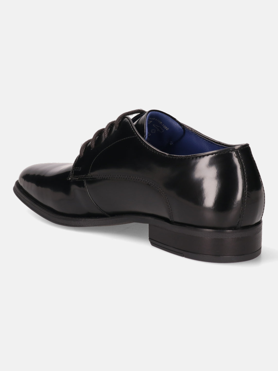 A black Men's bugatti Derby featuring a pointed toe plain toe, stacked heel. Made from premium genuine leather with a durable tpr outsole, this laces design offers both style and comfort.