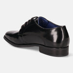 A black Men's bugatti Derby featuring a pointed toe plain toe, stacked heel. Made from premium genuine leather with a durable tpr outsole, this laces design offers both style and comfort.