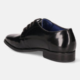 A black Men's bugatti Derby featuring a pointed toe plain toe, stacked heel. Made from premium genuine leather with a durable tpr outsole, this laces design offers both style and comfort.