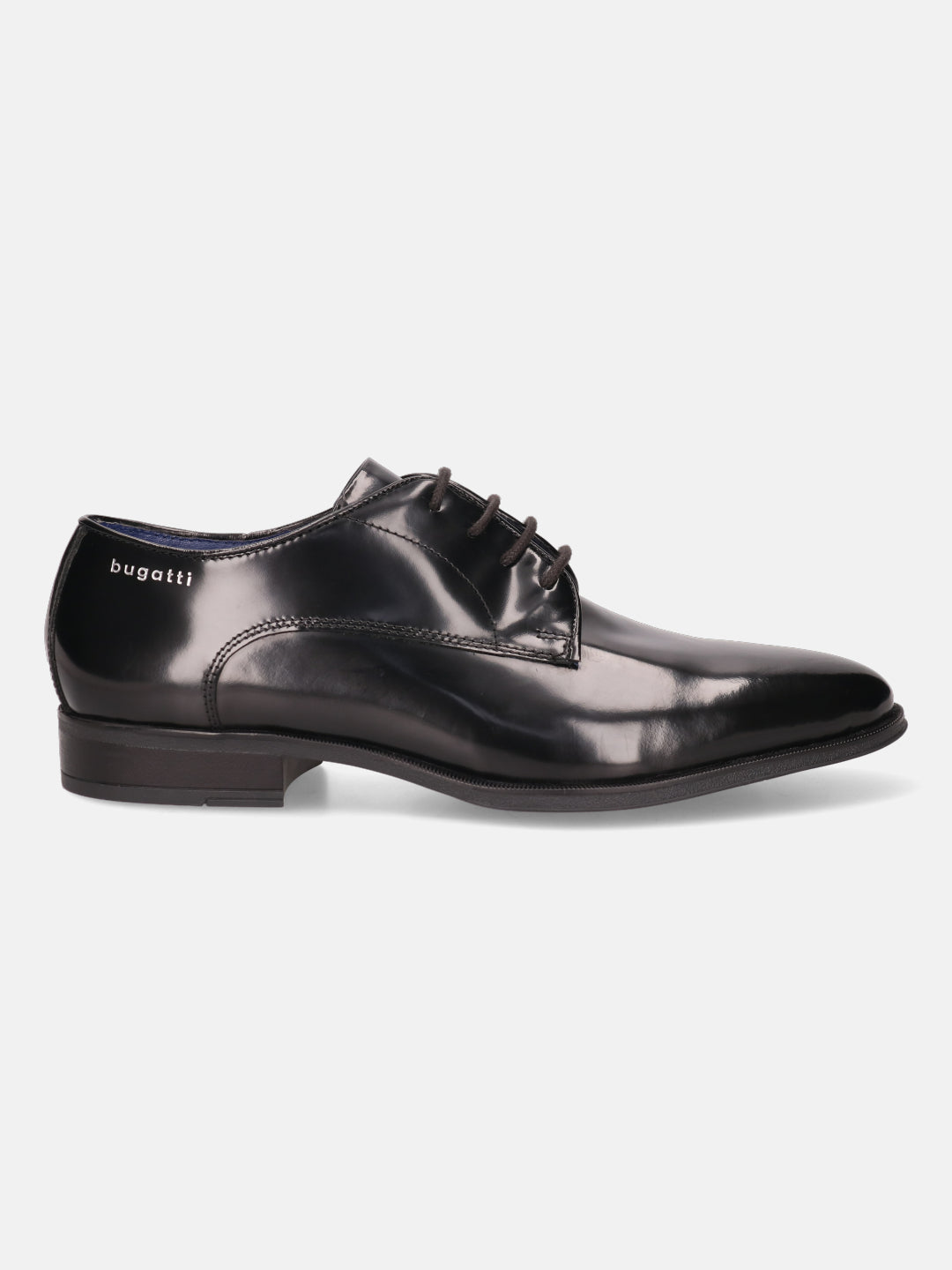 A black Men's bugatti Derby featuring a pointed toe plain toe, stacked heel. Made from premium genuine leather with a durable tpr outsole, this laces design offers both style and comfort.