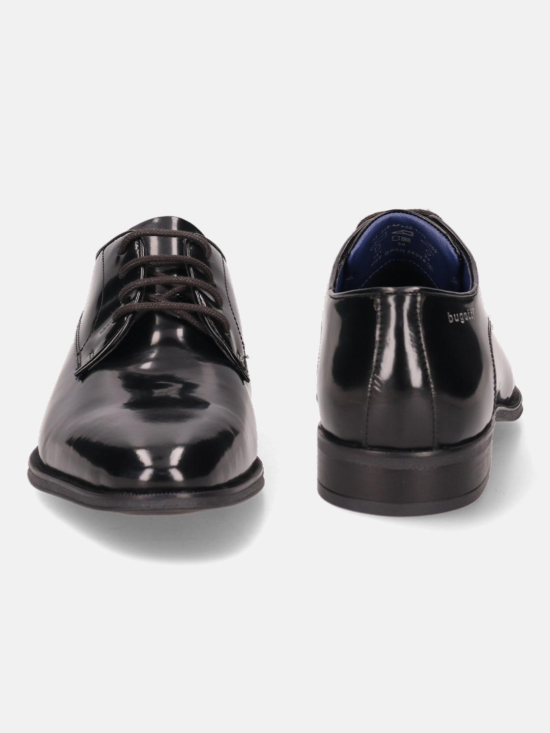 A black Men's bugatti Derby featuring a pointed toe plain toe, stacked heel. Made from premium genuine leather with a durable tpr outsole, this laces design offers both style and comfort.