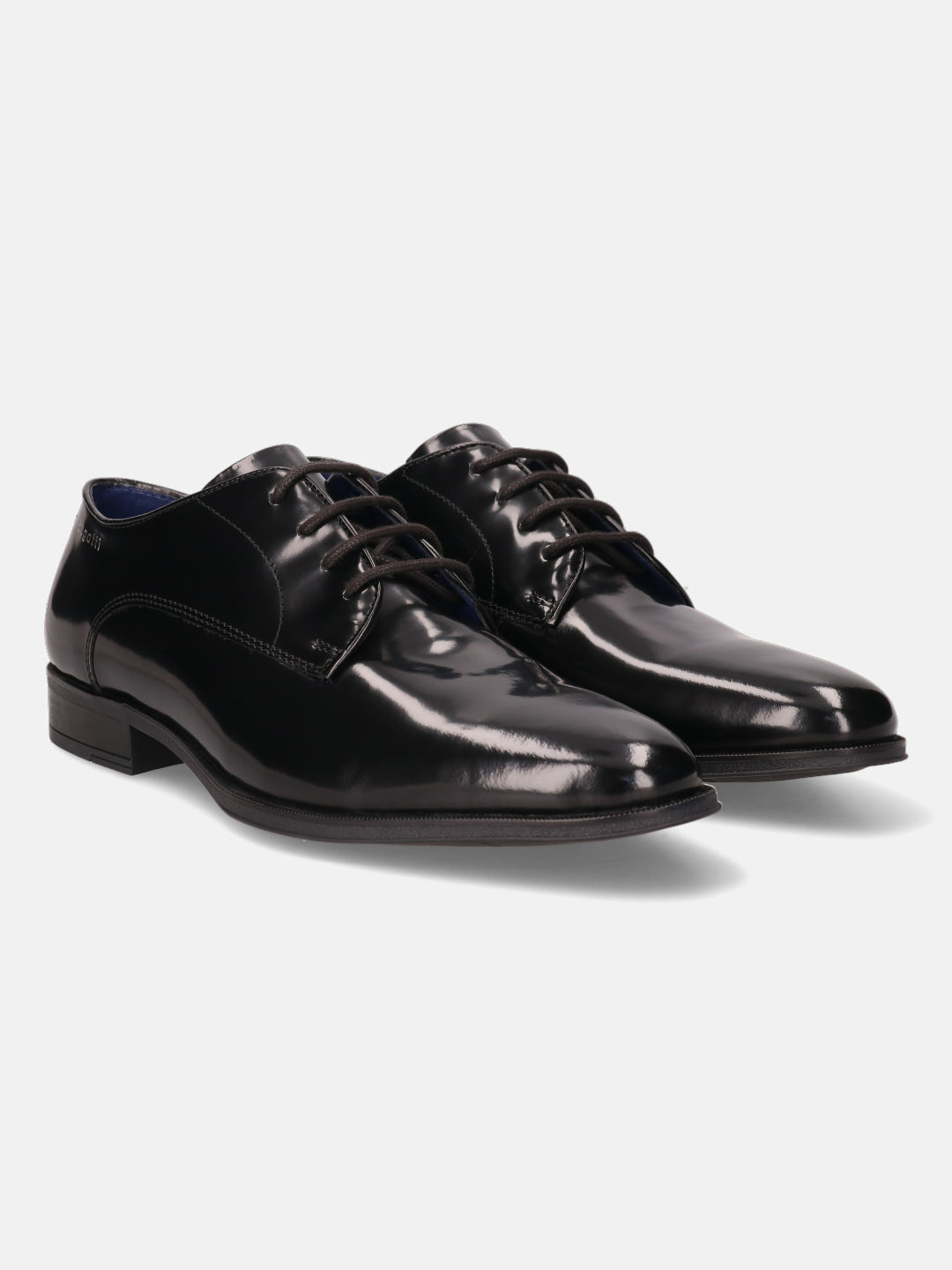 A black Men's bugatti Derby featuring a pointed toe plain toe, stacked heel. Made from premium genuine leather with a durable tpr outsole, this laces design offers both style and comfort.
