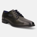 A green Men's bugatti Derby featuring a pointed plain toe, moulded  heel. Made from premium genuine leather with a durable tr outsole, this laces design offers both style and comfort.