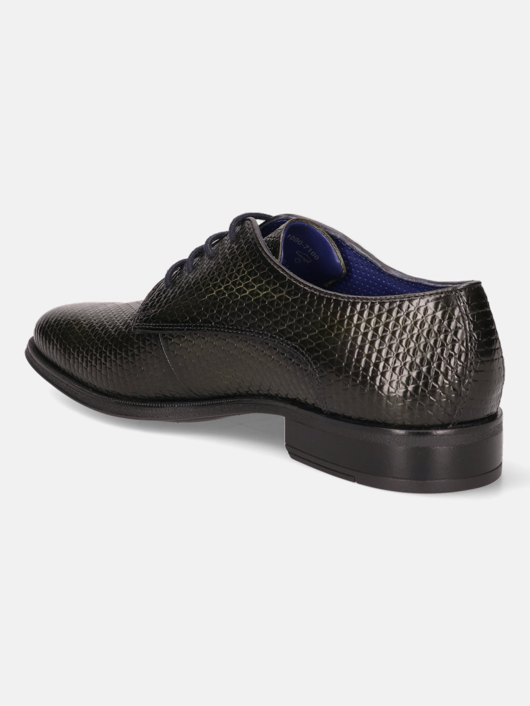 A green Men's bugatti Derby featuring a pointed plain toe, moulded  heel. Made from premium genuine leather with a durable tr outsole, this laces design offers both style and comfort.