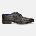 A green Men's bugatti Derby featuring a pointed plain toe, moulded  heel. Made from premium genuine leather with a durable tr outsole, this laces design offers both style and comfort.