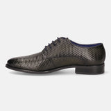 A green Men's bugatti Derby featuring a pointed plain toe, moulded  heel. Made from premium genuine leather with a durable tr outsole, this laces design offers both style and comfort.