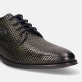 A green Men's bugatti Derby featuring a pointed plain toe, moulded  heel. Made from premium genuine leather with a durable tr outsole, this laces design offers both style and comfort.