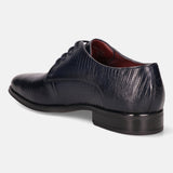 A blue Men's bugatti Derby featuring a pointed plain toe, moulded  heel. Made from premium genuine leather with a durable tr outsole, this laces design offers both style and comfort.