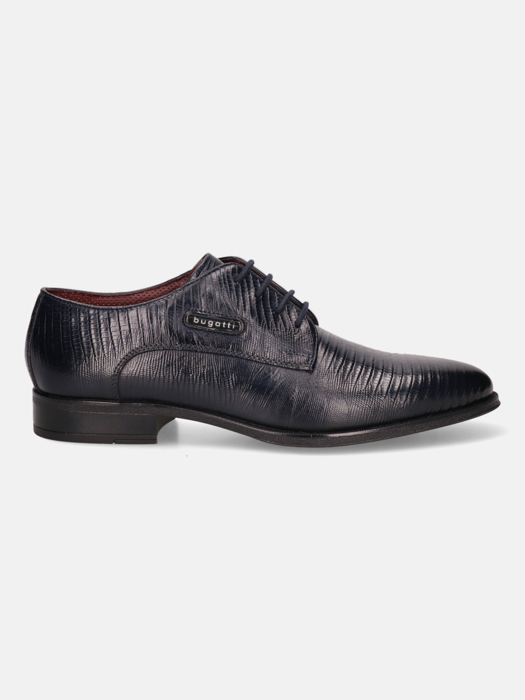 A blue Men's bugatti Derby featuring a pointed plain toe, moulded  heel. Made from premium genuine leather with a durable tr outsole, this laces design offers both style and comfort.