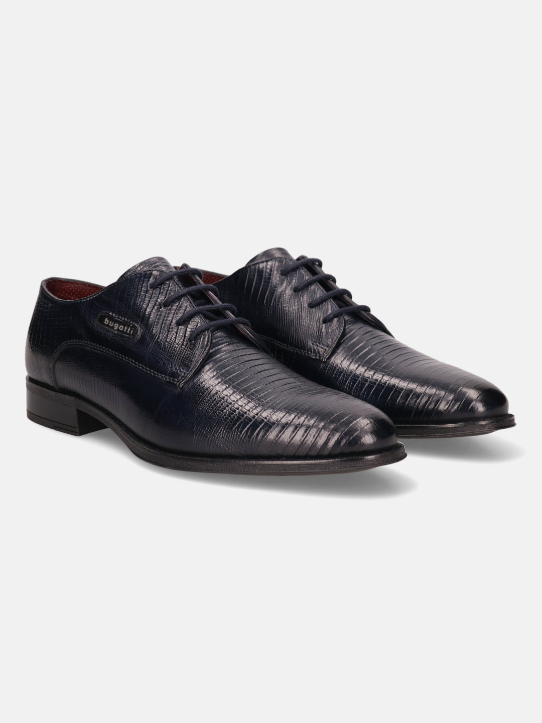 A blue Men's bugatti Derby featuring a pointed plain toe, moulded  heel. Made from premium genuine leather with a durable tr outsole, this laces design offers both style and comfort.