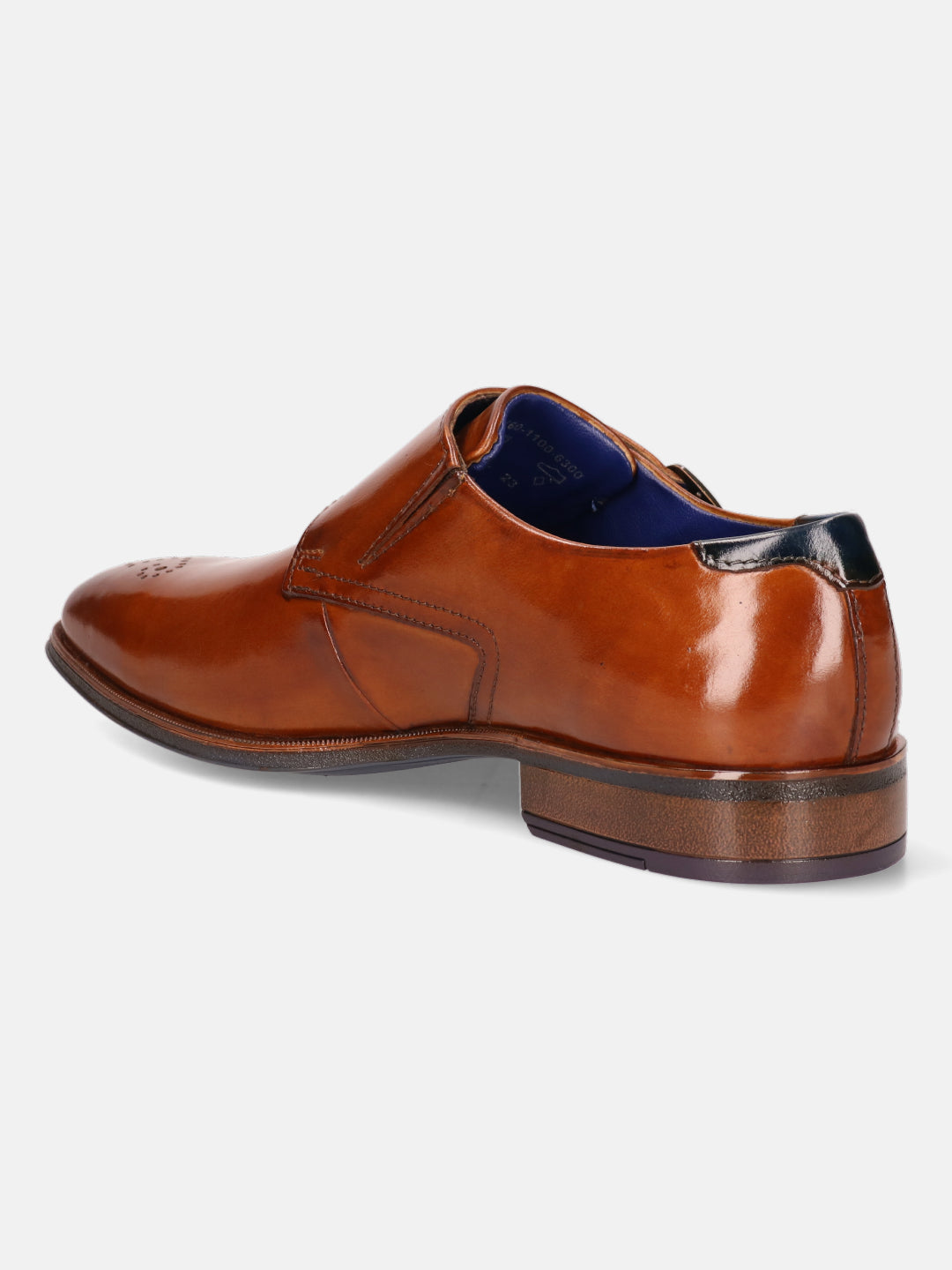 A cognac Men's bugatti Monk Shoe featuring a pointed plain toe, moulded  heel. Made from premium genuine leather with a durable tr outsole, this slip-on design offers both style and comfort.