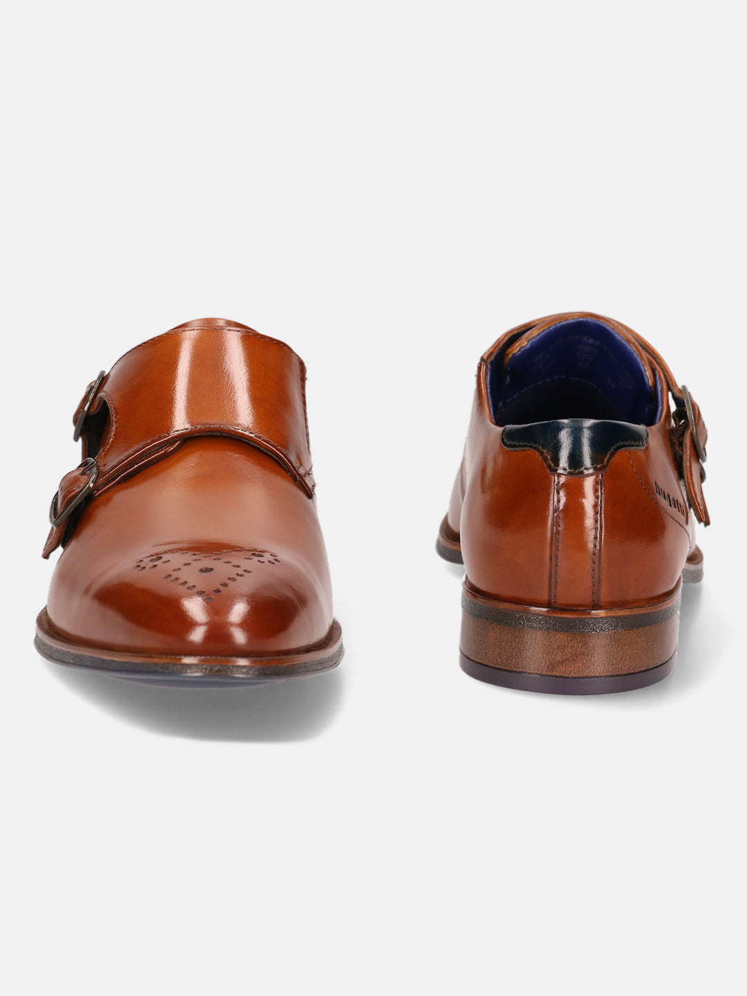 A cognac Men's bugatti Monk Shoe featuring a pointed plain toe, moulded  heel. Made from premium genuine leather with a durable tr outsole, this slip-on design offers both style and comfort.